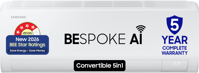 Samsung Bespoke AI 2026 Model 1.5 ton 4 Star Split Inverter with Wi-fi Energy Saving, Voice Control, Powerful Cooling, Copper, 4 Way swing, 5 Step Convertible AC(AR50H18D14HNNA,,AR50H18D14HXNA, White)