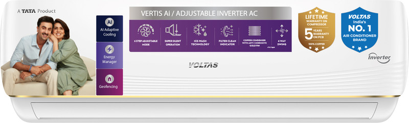Voltas 2026 Model 1.5 Ton 5 Star Split Inverter with Wi-fi AC(185INV VERTIS AI ZEST GOLD, White)