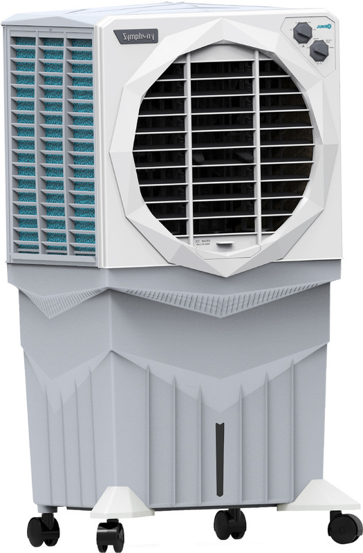 Symphony 91 L Desert Air Cooler with 3 side Honeycomb Cooling Pad CFD Technology Inverter Compatible(Grey & Blue, Maxwind 100XL+)