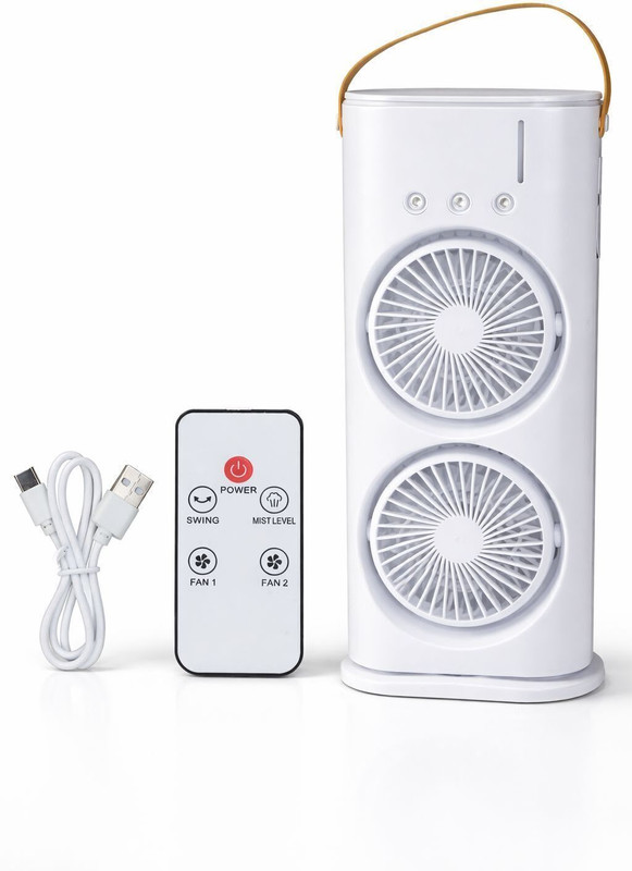 radheyxo 3.99 L Room/Personal Air Cooler(White, Portable Dual Fan Air Cooler 280ml Mist Spray with Remote USB Cooling)