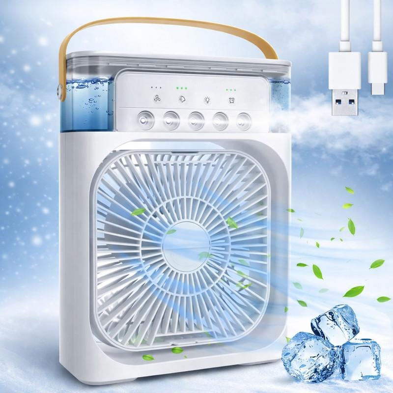 JAVINEX 5 L Room/Personal Air Cooler(White, Mini Air Cooler USB Portable Fan Mini 1 Water Cooling 3 Speed LED Light)