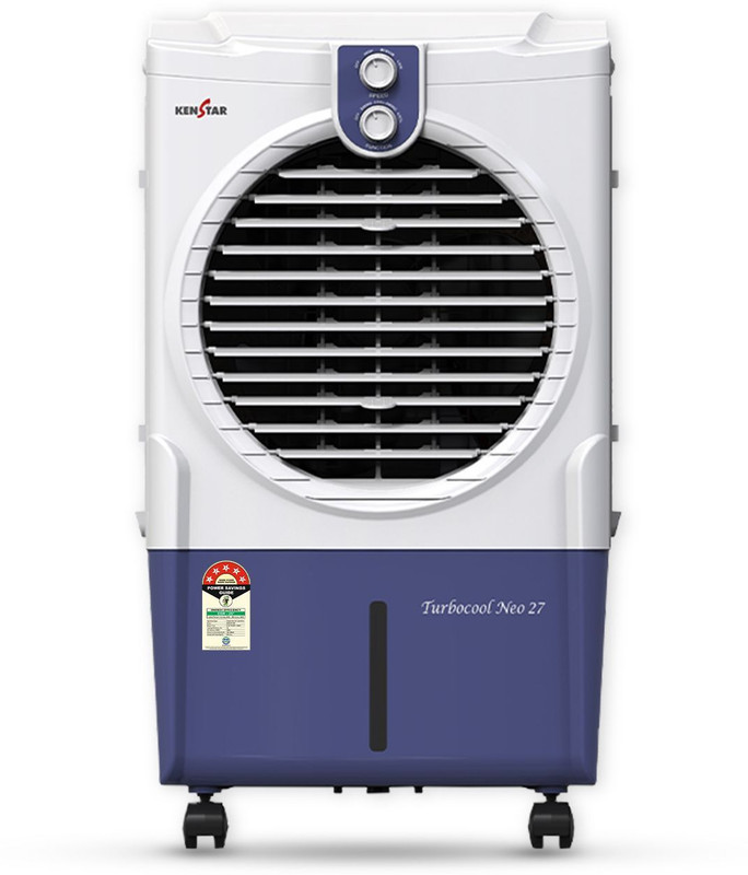 Kenstar 25.5 L Room/Personal Air Cooler Honeycomb Pads, Anti-Bacterial Protection, Inverter Compatible, 5 Star BEE Rating(White & Blue, TURBOCOOL NEO HC 27)