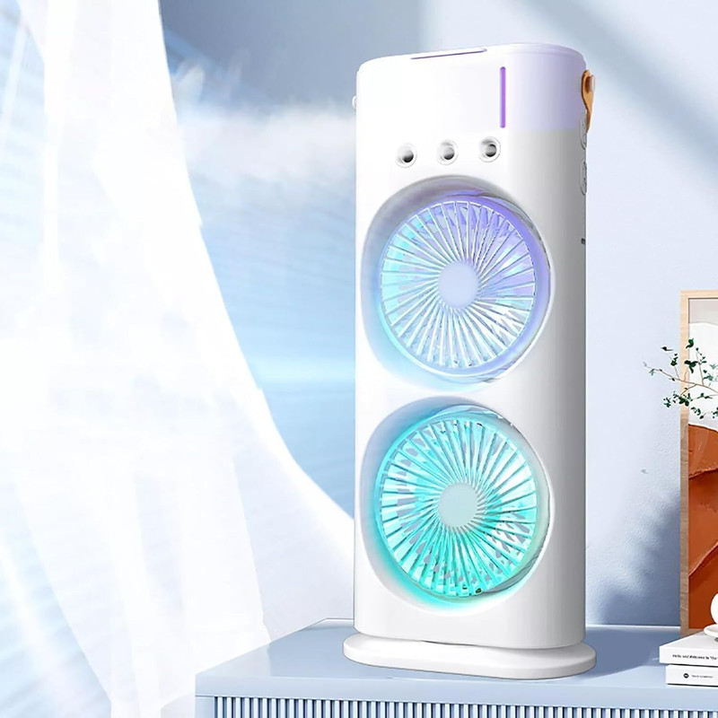 BAPASITARAM 4 L Room/Personal Air Cooler(White, Dual Blade Rechargeable LED Mini Tower Fan with Mist Function)