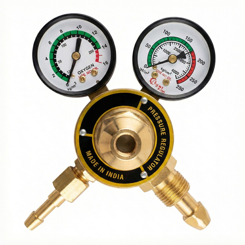 M L EARTHMOVERS Paras Brass Oxygen Regulator – Double Gauge | Heavy Duty Industrial Use Oxygen Cylinder