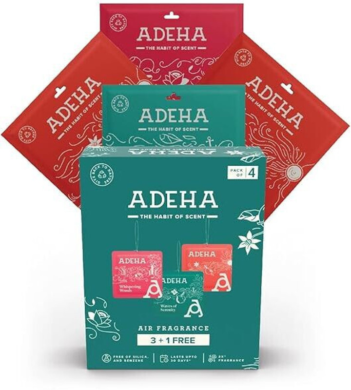 ADEHA Pocket Air Freshener Buy 3 Get 1 Free, for Bathroom, Car, 2x Fragrance, 30 days Car Freshener Blocks, Cone Pocket Air Freshener for Bathroom, Car, Wardrobe, 2x Fragrance, Last upto 30 days(4 x 30 g)