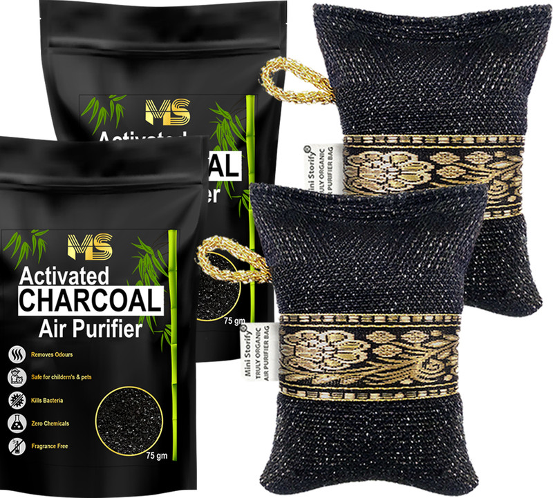 Mini Storify Truly Organic Non-Electric Air Purifier Charcoal Bag 75g & Scent Free , Natural odor absorber Car Freshener Diffuser Activated charcoal Air Purifier Bag - 75g & Chemical Free, Natural Natural odor absorber(2 x 1 Units)
