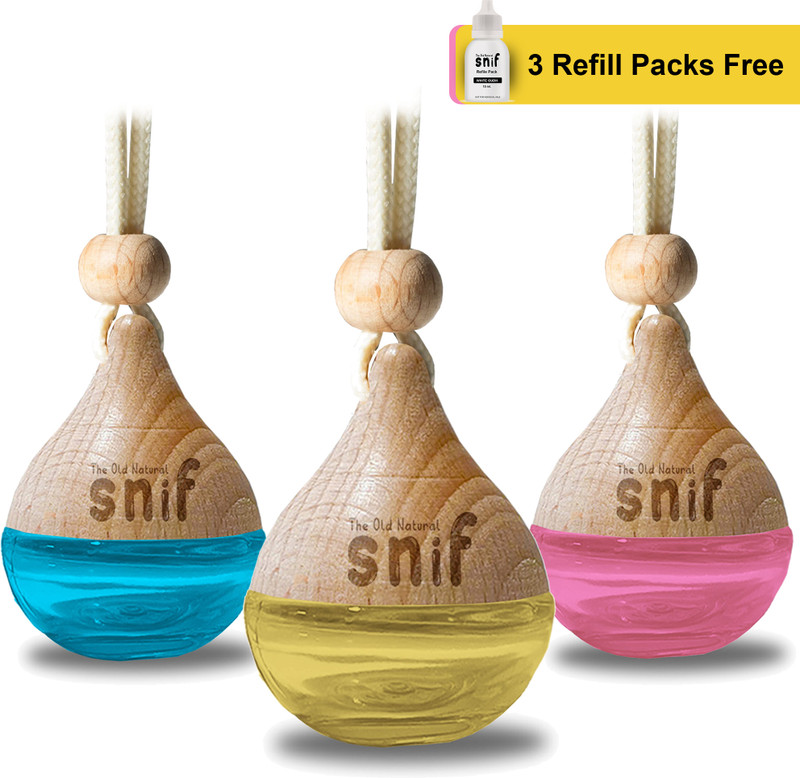 The Old Natural Plum Rose, Lemon Grass, Blue Water Car Freshener Diffuser Snif Car air Freshener, Glass Bottle With Wooden Diffuser Refill Hanging Car perfume(3 x 20 ml)
