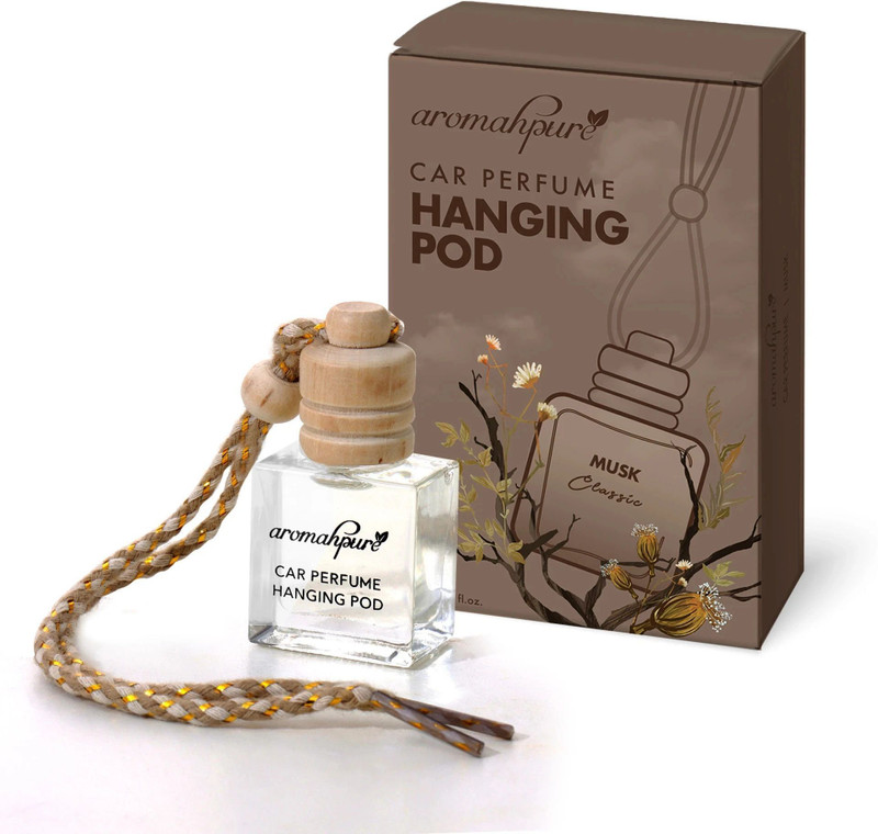 Aromahpure Musk Car Freshener Diffuser Hanging Pod | Natural Fragrance Oils in Glass Bottle with Wooden Lid(10 ml)
