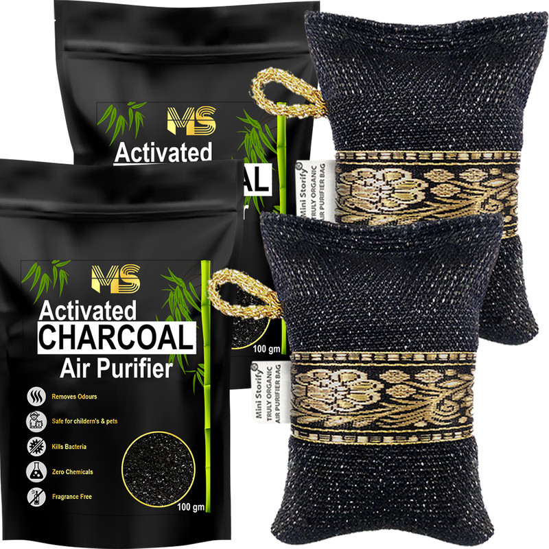 Mini Storify Truly Organic Non-Electric Air Purifier Charcoal Bag 100g& Scent Free , Natural odor absorber Car Freshener Diffuser Activated charcoal Air Purifier Bag - 100g & Chemical Free, Natural Natural odor absorber(2 x 1 Units)
