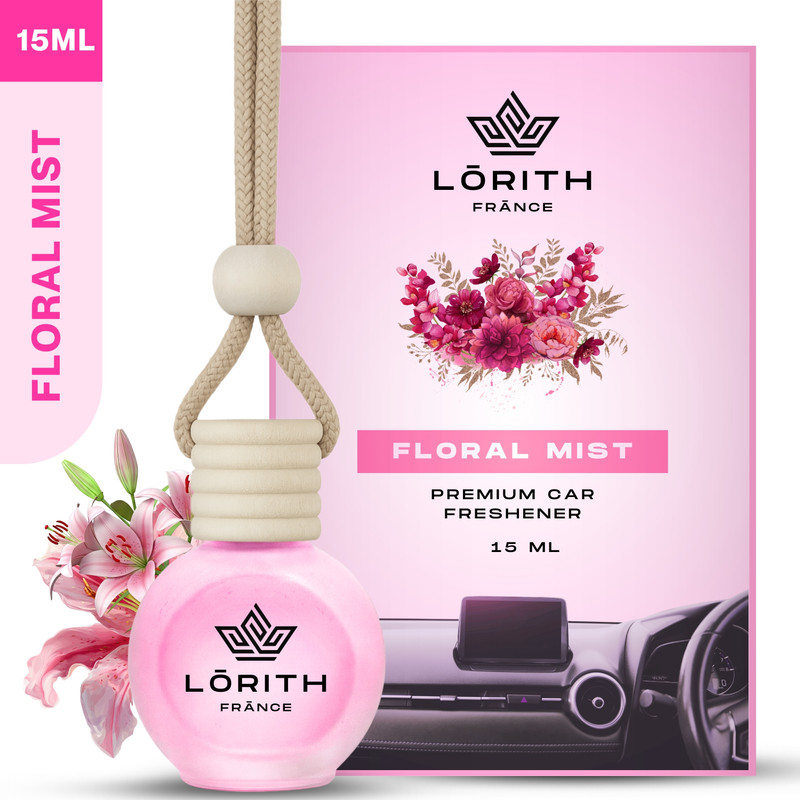 Lorith France Flora Mist Car Freshener Diffuser Set Car Perfume Combo Best Pack of 1 Premium Hanging Car Air Freshener (Flora Mist) (15ML) Long Lasting Natural Essential Oil Glass Bottle Car Accessories(15 ml)