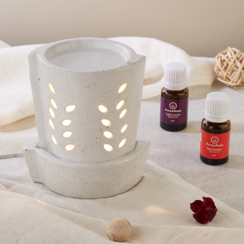 Asian Aura Electric Aroma Diffuser With Aroma Oils,English Lavender, RosyRomance 10ml each, Diffuser Set Ceramic Electric Aroma Diffuser(20 ml)