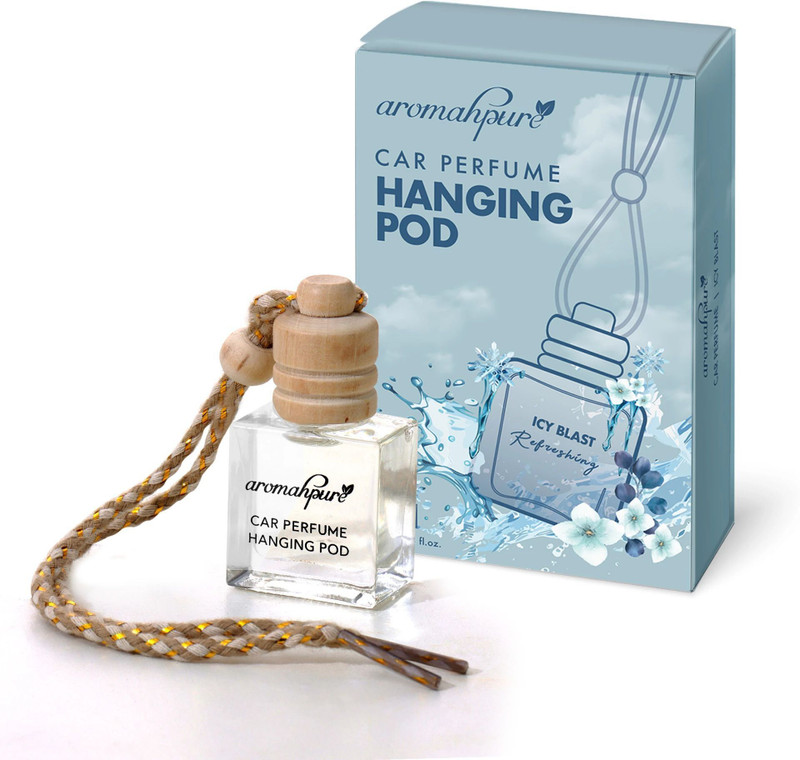 Aromahpure Icy Blast Car Freshener Diffuser Hanging Pod | Natural Fragrance Oils in Glass Bottle with Wooden Lid(10 ml)