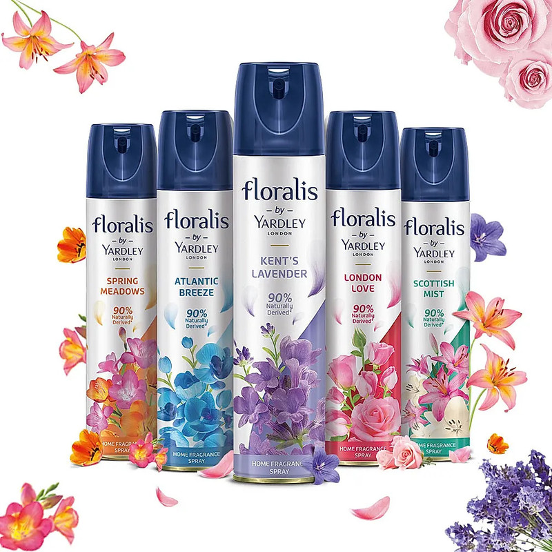 Yardley London Air Freshener Spray 90% Naturally Derived Home Fragrance Spray (COMBO 5) Car Freshener Spray Floralis Air Freshener Pack Of 5(5 x 210 ml)