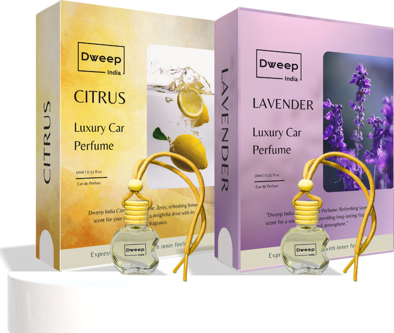 Dweep India Citrus Car Perfume, Lavender Car Perfume Car Freshener Diffuser Citrus & Lavender Car Perfume, Fresh Aroma, Air Freshener, Car Fragrance(2 x 10 ml)