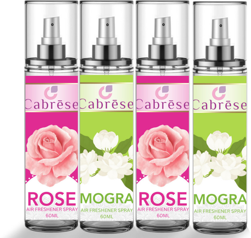 CABRESE Rose, Mogra Car Freshener Spray Rose, Jasmine, Mogra, Lavender Air Freshener Spray( 4x60ml)(4 x 60 ml)