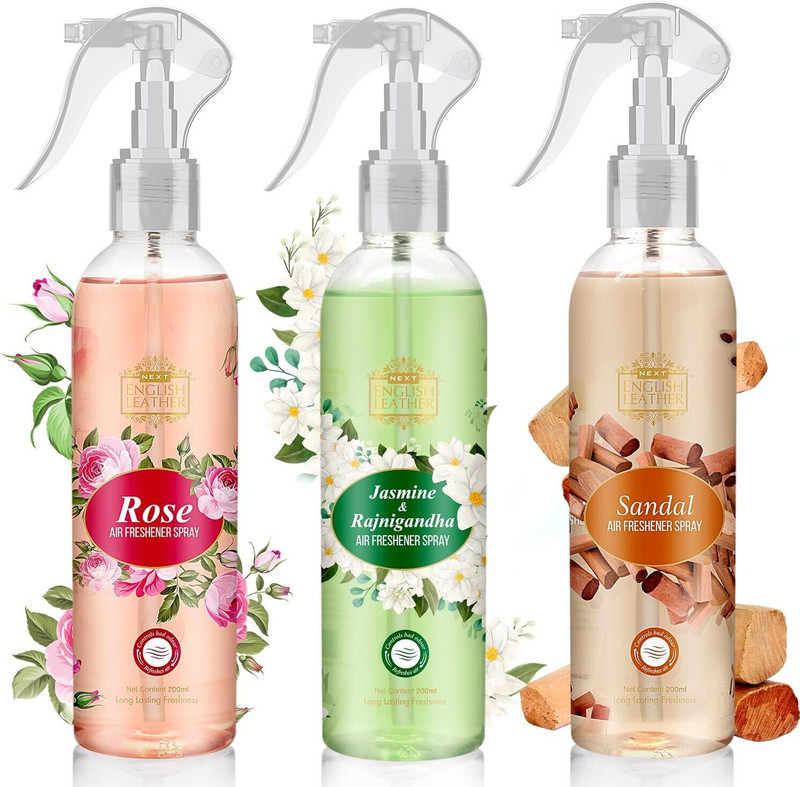 NEXT English Leather Rose, Jasmine & Rajanigandha and Sandal, Air Freshener Car Freshener Spray Rose,Jasmine,sandal 200ml(3 x 200 ml)