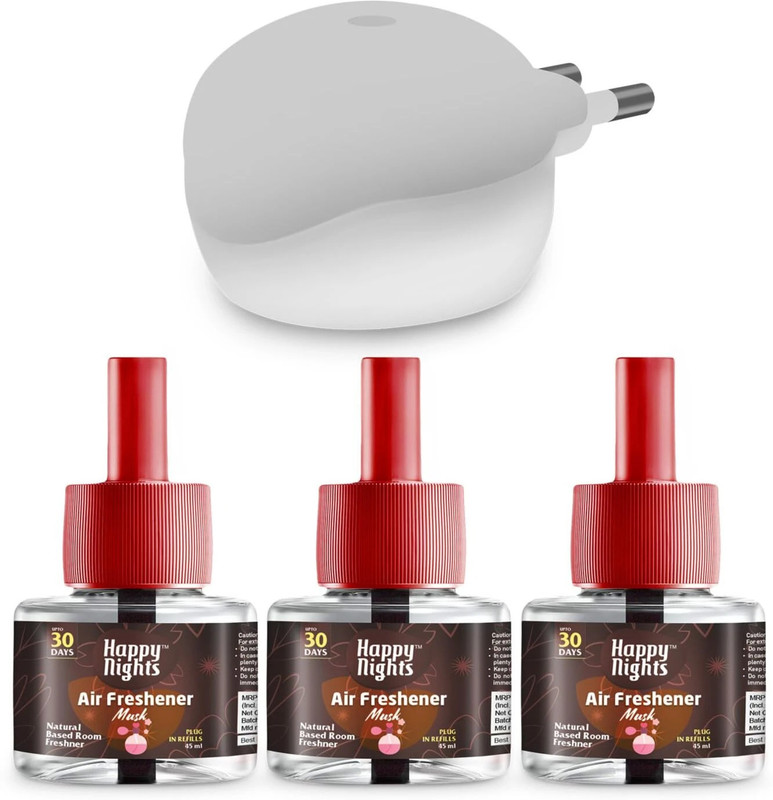 Shadow Happy Nights Musk Car Freshener Refill Plug In Room Freshener Kit | Musk Fragrance | Floral Air Freshener for Home, Bedroom, Bathroom, Office and Living Spaces(3 x 45 ml)