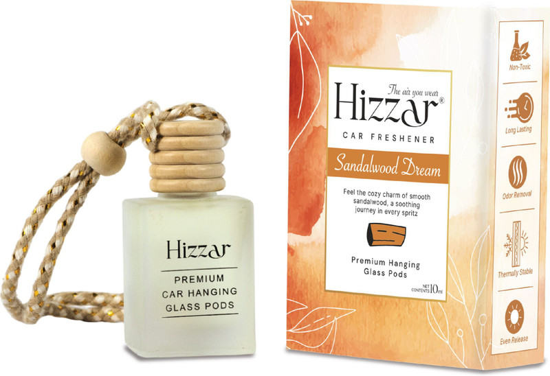 Hizzar Sandalwood Dream Car Freshener Diffuser Car Hanging Pod Perfume Glass Bottle with Wooden Lid(10 ml)