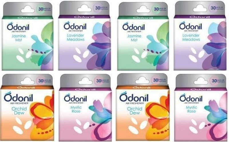 Odonil mixed fragrance, Long Lasting Odour (8 x 50 g), Assorted Blocks(pack of 8) Car Freshener Blocks mixesd fragrance of rose, dew, lavender(8 x 50 g)