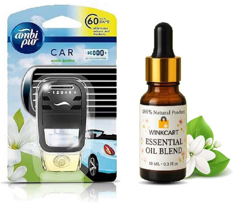Ambipur jasmine Blocks, Diffuser Set Air Freshener/Purifier Pur Toilet Real Perfume Oil Fresh Jasmine Combo Auto Pearl Car Freshener- Exotic Jasmine, Starter Kit 7.5 ml(13 ml)