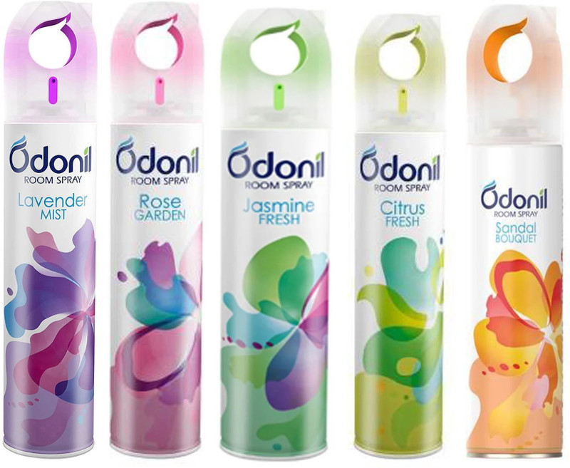 Odonil Rose, Jasmine, Sandal, Citrus, Lavender Car Freshener Spray Room Spray Sandal, Jasmine Fresh,Lavender, Citrus & Rose Garden 150ml each ( Pack of 5 )(5 x 150 ml)