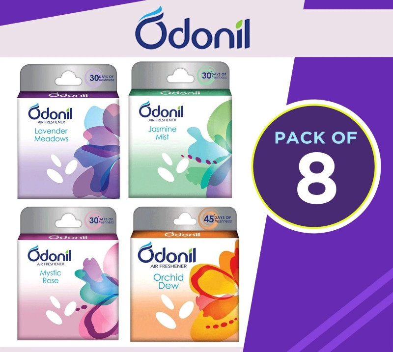 Odonil ORCHID, LEVENDER, JESMINE MIST Car Freshener Blocks Air Freshener DEW +JESMINE MIST+ LEVENDER+ MYSTIC (50G*4)(8 x 25 g)