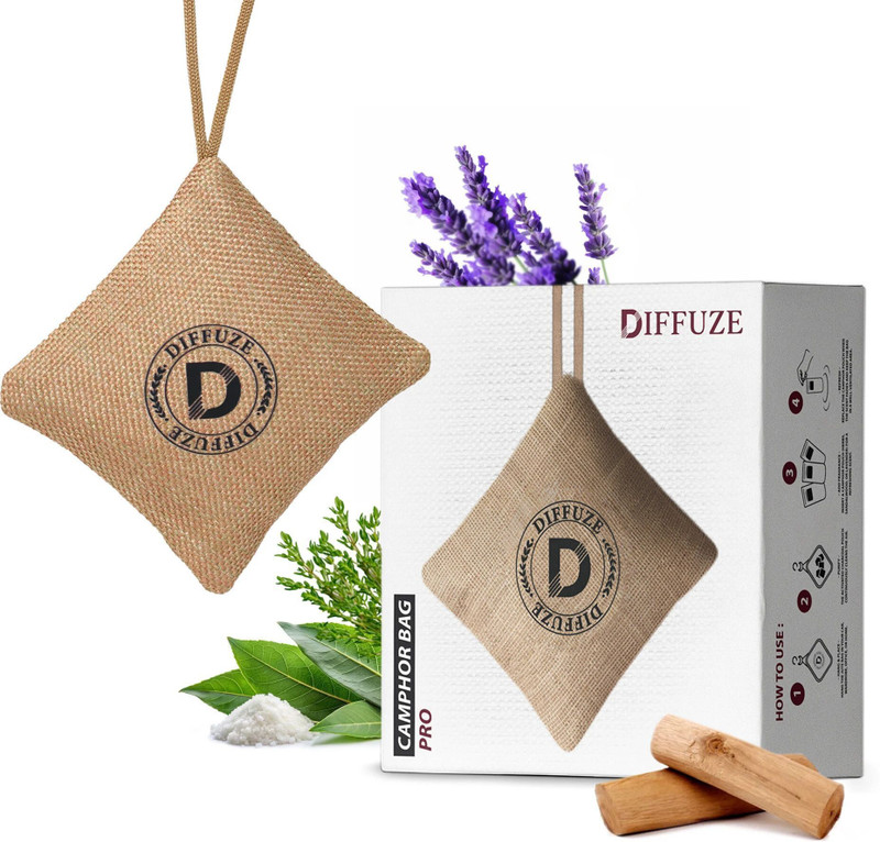 Diffuze Camphor Beige Car Freshener Diffuser 4-in-1 Camphor Bag Pro | Luxury Air freshener Set | Long Lasting Home & Car Perfume | Car Air Purifier(1 Units)