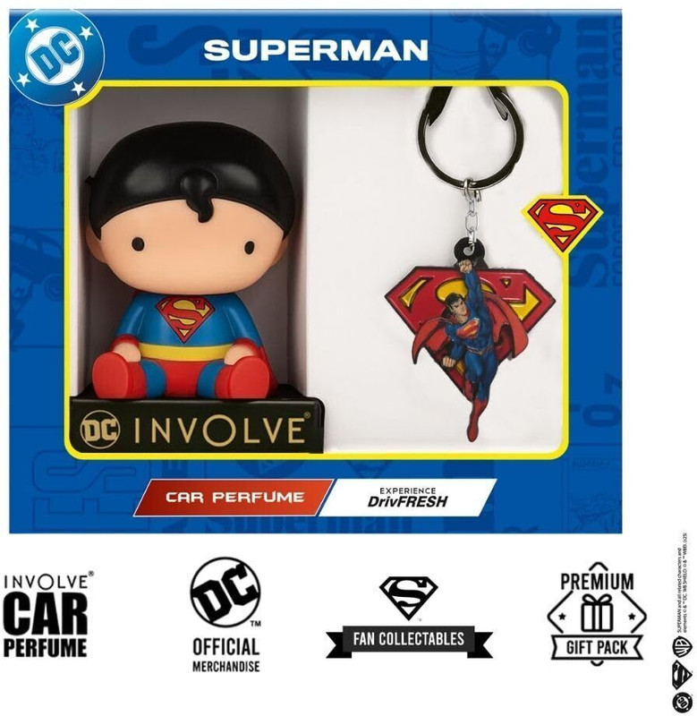 Involve DC Superman Character Car Perfume & Superman Keychain Car Freshener Blocks |OFFICIAL DC MERCHANDISE from Warner Bros | Car Perfume | Car Accessories 2025(30 g)