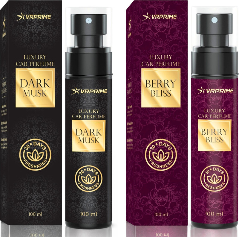VRPRIME Dark Musk, Berry Bliss Car Freshener Spray 100ml Pack of 2 | Long Lasting Fragrance | Luxury Car Air Perfume for All Cars(2 x 100 ml)