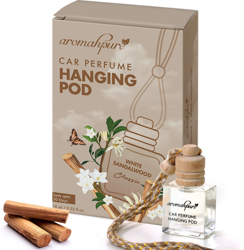 Aromahpure Sandalwood Car Freshener Diffuser Hanging Pod | Natural Fragrance Oils in Glass Bottle with Wooden Lid(10 ml)