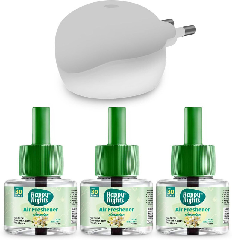Shadow Happy Nights Jasmine Car Freshener Refill Plug In Room Freshener Kit | Jasmine Fragrance | Floral Air Freshener for Home, Bedroom, Bathroom, Office and Living Spaces(3 x 45 ml)