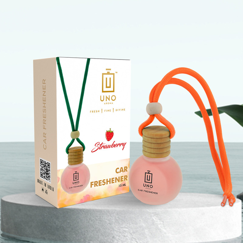 UNO AROMA Strawberry Fragrance Car Freshener Diffuser Car Freshener Hanging/Car Perfumes Accessories Long Lasting Good Smell Fragrance(15 ml)
