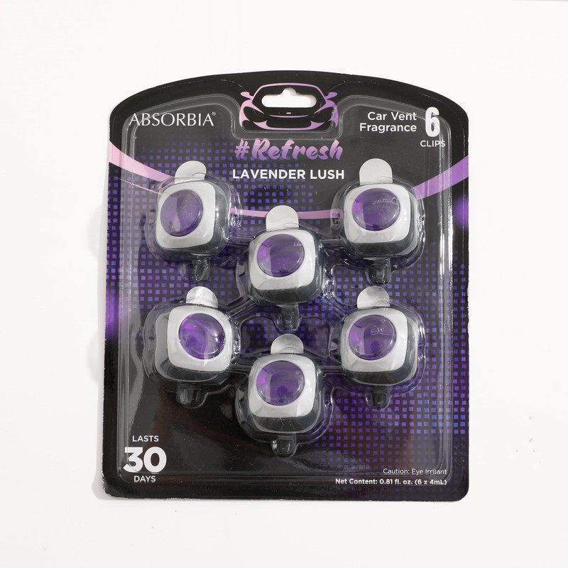 ABSORBIA Lavender Car Freshener Refill Air Freshener Vent Clips(6 x 4 ml)