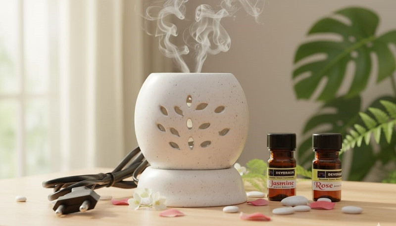 DEVERAUX JASMINE, ROSE Spray, Diffuser Set, Refill, Aroma Oil whiterounddiffuser01(3 x 5 ml)
