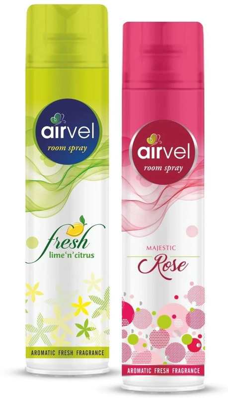 Airvel Fresh Lime 'n' citrus, Majestic Rose Car Freshener Spray Fresh Lime 'n' citrus Room Spray 125g + Majestic Rose Room Spray125g Combo Pack(2 x 125 g)