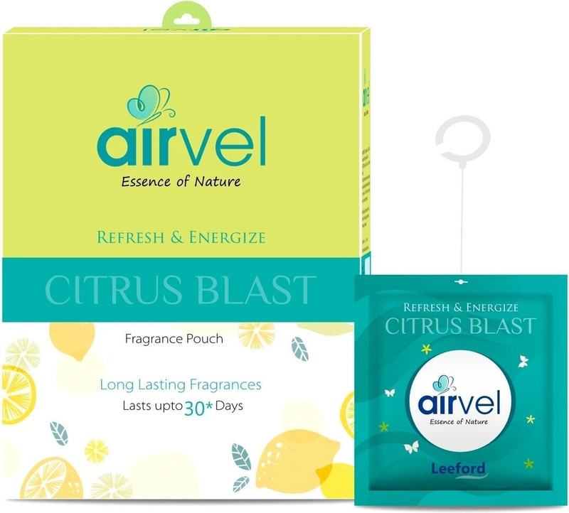 Airvel Citrus Blast Car Freshener Blocks Citrus Pouch Odour-Neutralizing 30 Days Freshness Easy Hang(6 x 10 g)