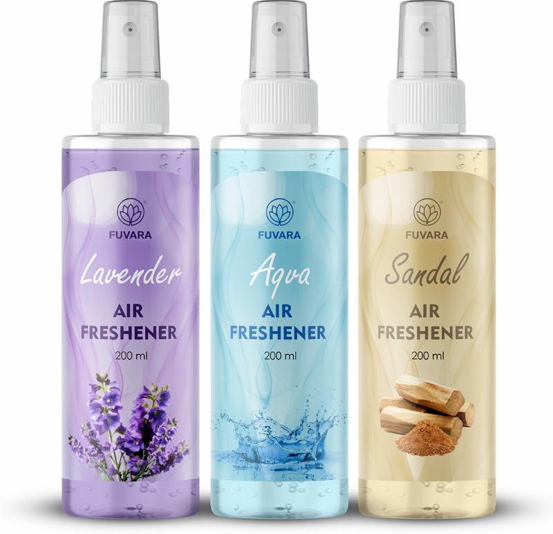 FUVARA LAVENDER, AQVA, SANDAL Car Freshener Spray Lavender Aqva Sandal Room Spray 200Ml Pack 3(3 x 200 ml)