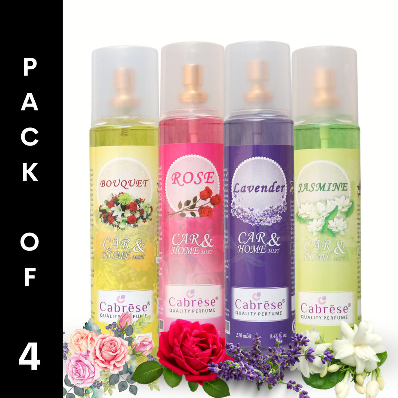 CABRESE LAVENDER, BOUQUET, JASMINE, ROSE Car Freshener Spray PREMIUM ROOM FRESHENERS(4 x 250 ml)