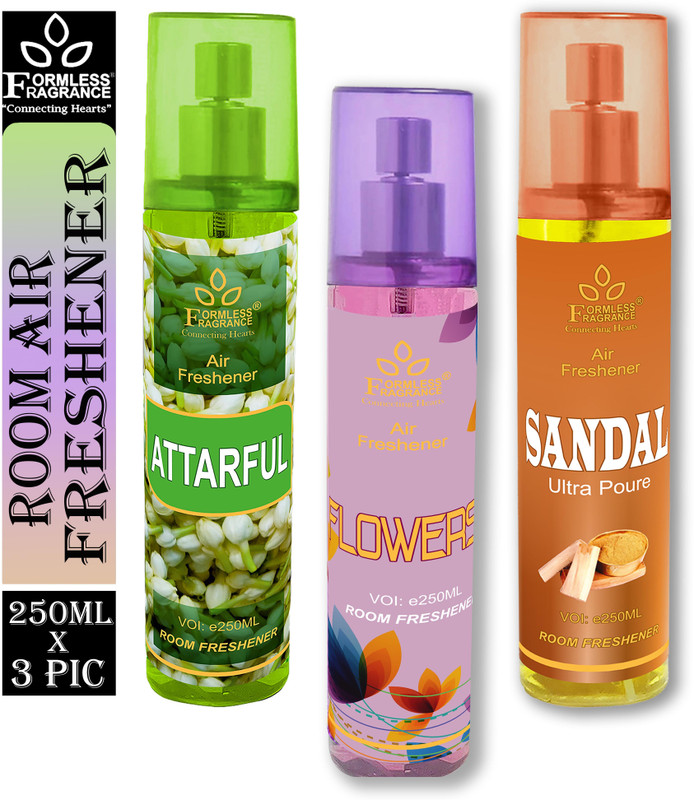Formless Attarful, Flower & Sandal 1pc Each Room Air Freshener Car Freshener Spray Attarful, Flower & Sandal Air Freshener(3 x 250 ml)