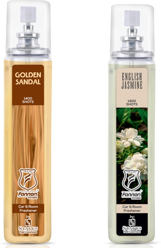 FANNAN The Artist GOLDEN SANDAL + ENGLISH JASMINE COMBO premium Room & Car Air Freshener PERFUME Car Freshener Spray GOLDEN SANDAL + ENGLISH JASMINE COMBO Room & Car Air Freshener for Home - Room - Office - Car Air Freshener - Liquid Spray 1400 SHOTS - 250ML(2 x 250 ml)