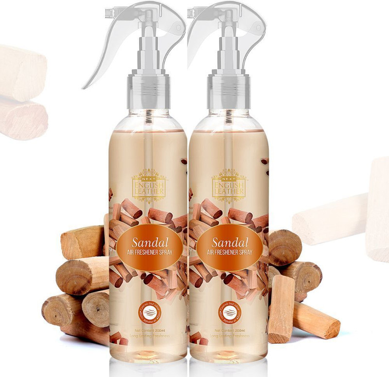 NEXT English Leather Sandal 200ml Each(Pack of 2), Long Lasting Car Freshener Spray Room Air Freshner(2 x 200 ml)