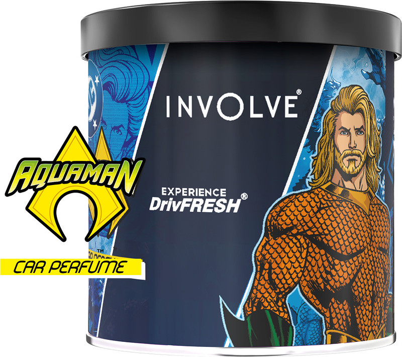 Involve Your Senses Aquaman Fiber Tin Can with OFFICIAL DC MERCHANDISE Car Freshener Blocks - WBC04 | Freshen Up Your Car with Aquatic Fragrance | Car Perfume(40 g)