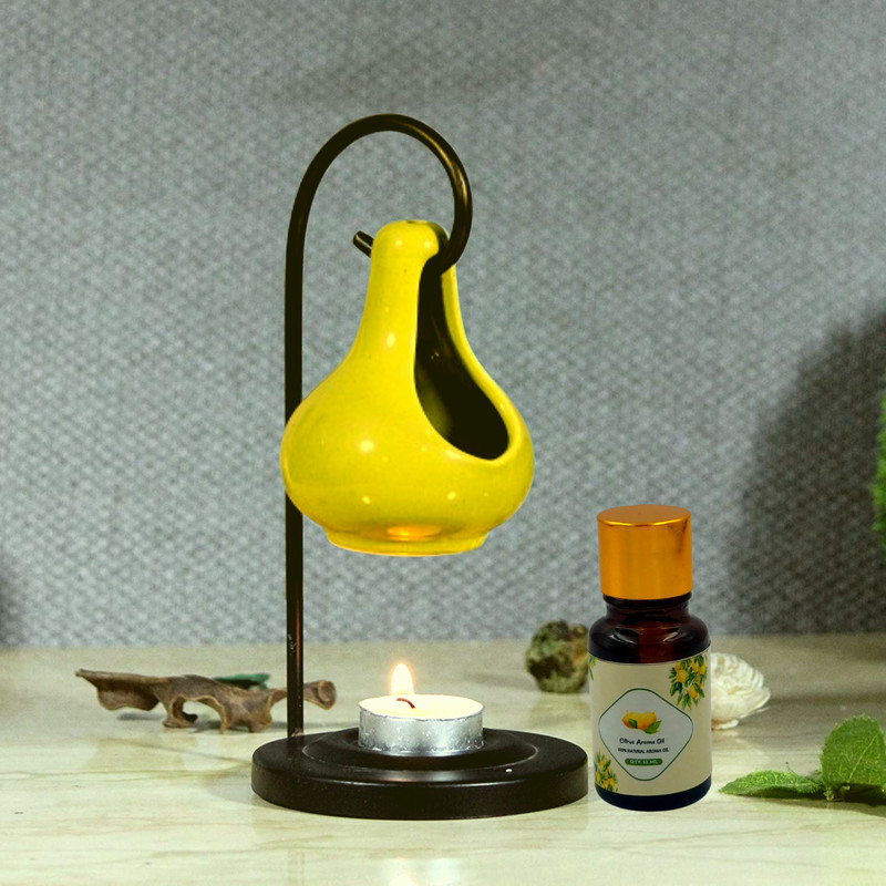 Home Delight Ceramic Yellow Diffuser Hanging Burner With 10ml Citrus Fragrance Oil Diffuser Set HD-Hanging-Diffuser-Yellow-Citrus-01(4 x 1 Units)
