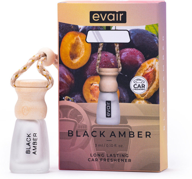 EVAIR Black Amber Car Freshener Diffuser Car Air Freshener with Essential Oils Fragrance in Glass Bottle(3 ml)