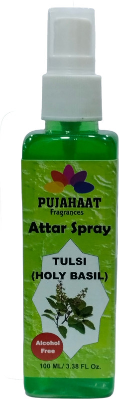 Pujahaat Tulsi Attar Spray, 100ml Non Alcoholic Spray, Religious Mist, Air Freshener, Room Mist Car Freshener Spray Tulsi Attar Spray | 100ml Non Alcoholic Spray | Religious Mist | Air Freshener, Room Mist, Fabric & Linen Spray(100 ml)