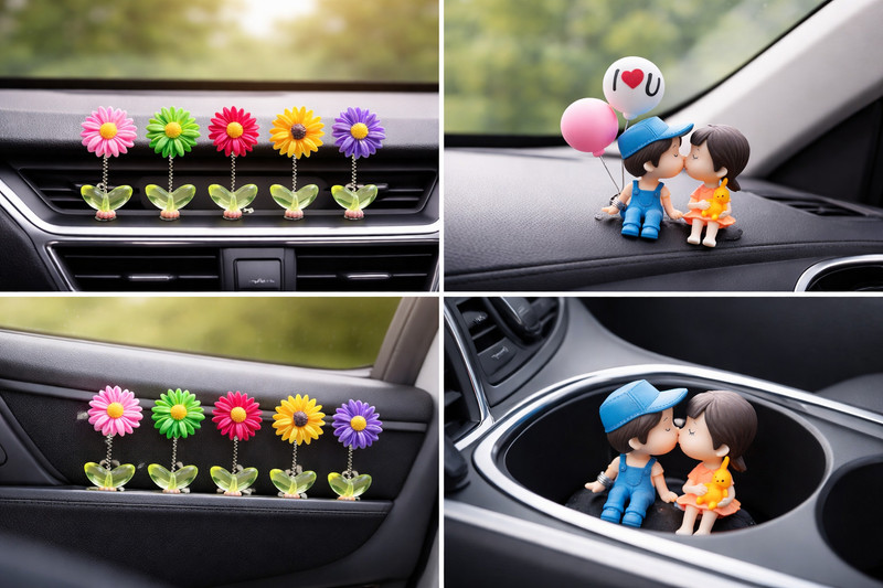 infinitepiinitiatives Buy 1 Get 1 Car Dashboard Decor Combo Cute Couple & Flower Spring(Multicolor)
