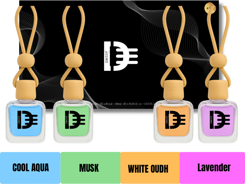 Dweep India ALPHA SERIES OUDH-MUSK-COOL-LAVENDER-(PACK OF 4) Car Freshener Diffuser CAR PERFUME(4 x 10 ml)