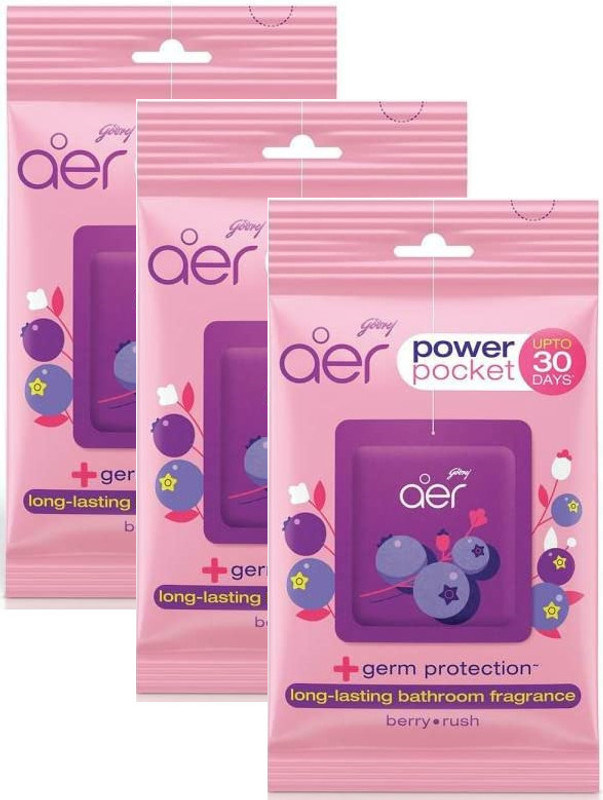 Godrej BERRY RUSH, AER POWER POCKET, AIR FRESHNER, PACK OF 3, BATHROOM TOILET, LAST UPTO 30 DAYS Car Freshener Blocks BERRY RUSH AER POWER POCKET AIR FRESHNER BATHROOM AND TOILET LAST UPTO 30 DAYS(3 x 10 g)