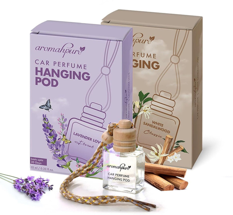 Aromahpure Lavender and Sandalwood Car Freshener Diffuser Pack of 2 Hanging Pod Air Freshener(2 x 10 ml)