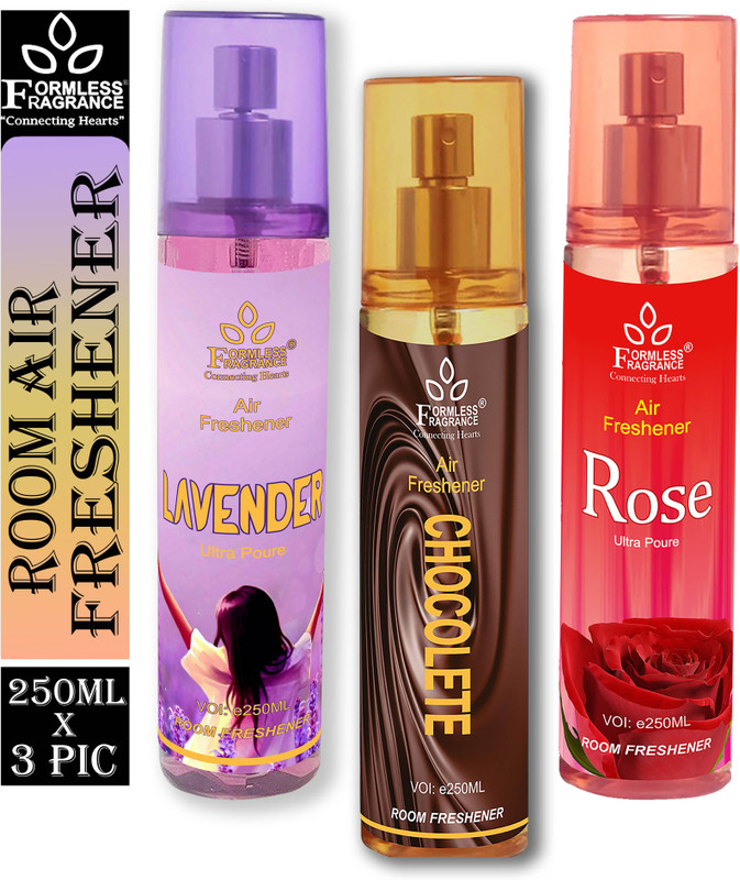 Formless Lavender, Chocolate & Rose Air Freshener 1pc Each Car Freshener Spray Lavender, Chocolate & Rose Air Freshener(3 x 250 ml)